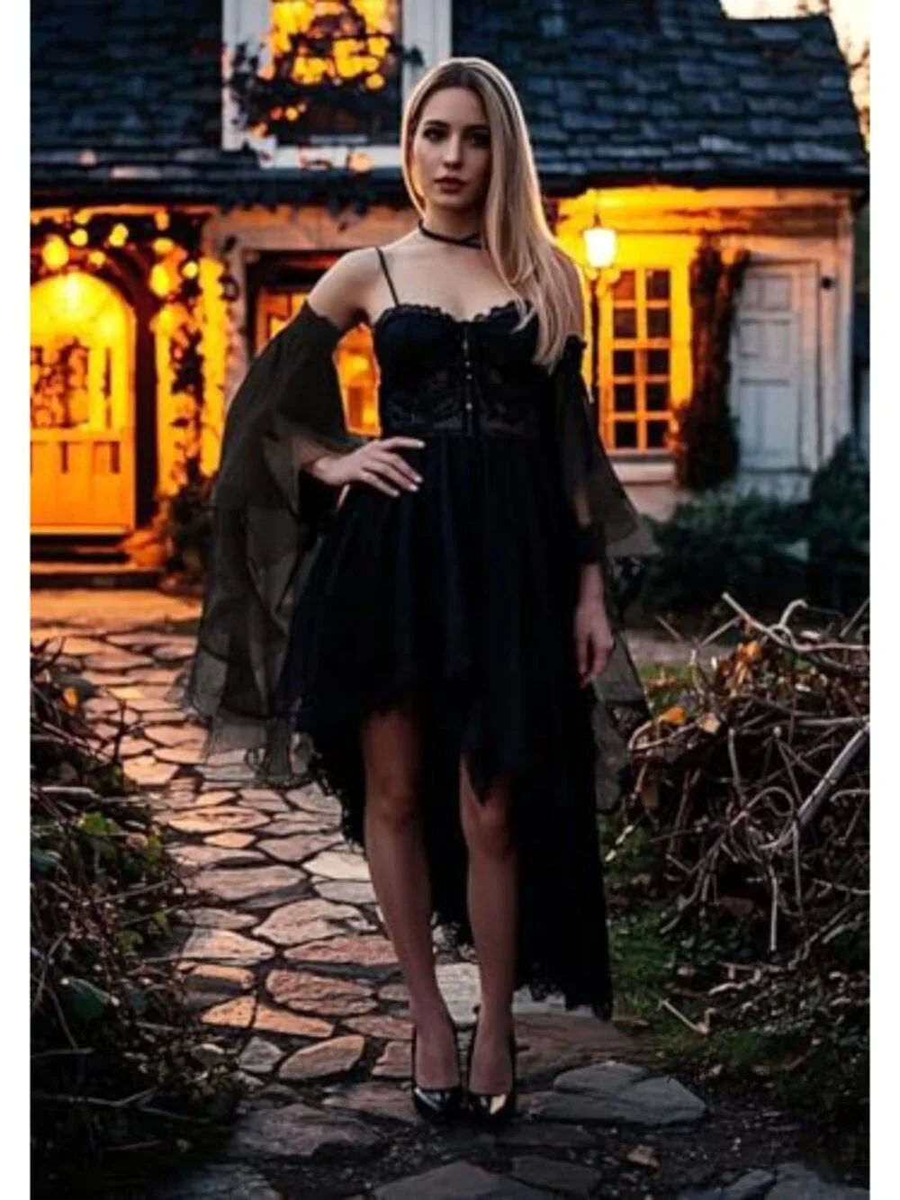 Gothic Tulle Detachable Sleeve Lace Arm Band Gloves